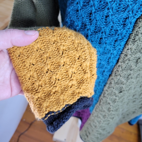 Womans Yarnworks Color Block Ramie Cotton Sweater Button V-Neck Size Large 12/14 - Picture 5 of 11